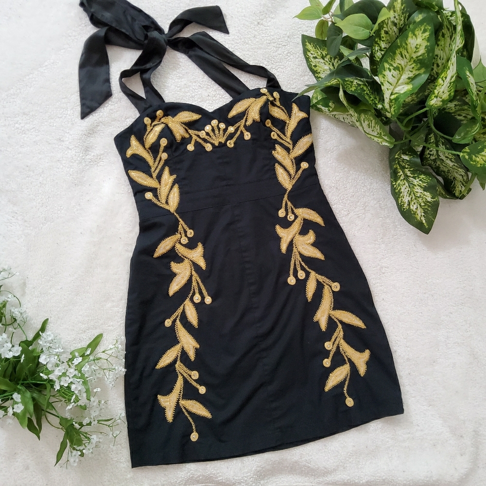 Free People Black and Gold Mini Dress